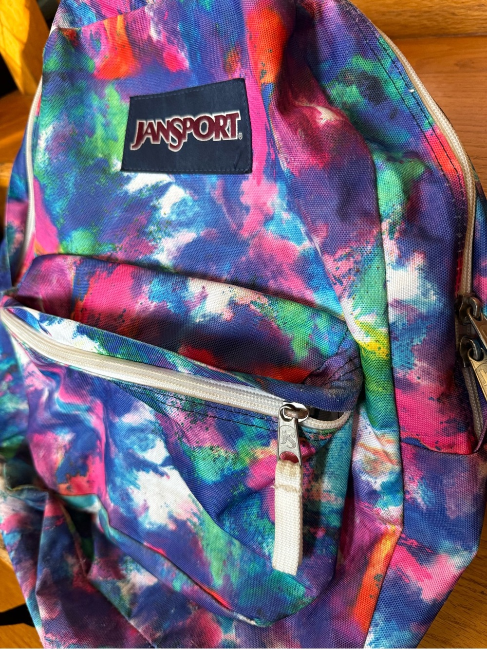 Jansport Multicolor Tie-Dye Backpack in Purple, Pink, Blue, Green